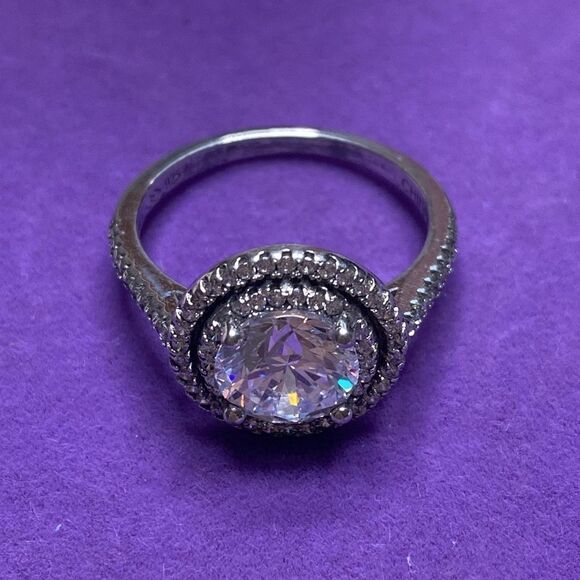 💛 Classic Sterling Silver CZ Halo Ring - Picture 3 of 5
